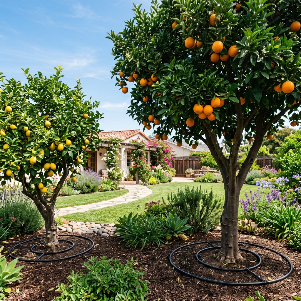 Fruit trees with drip rings