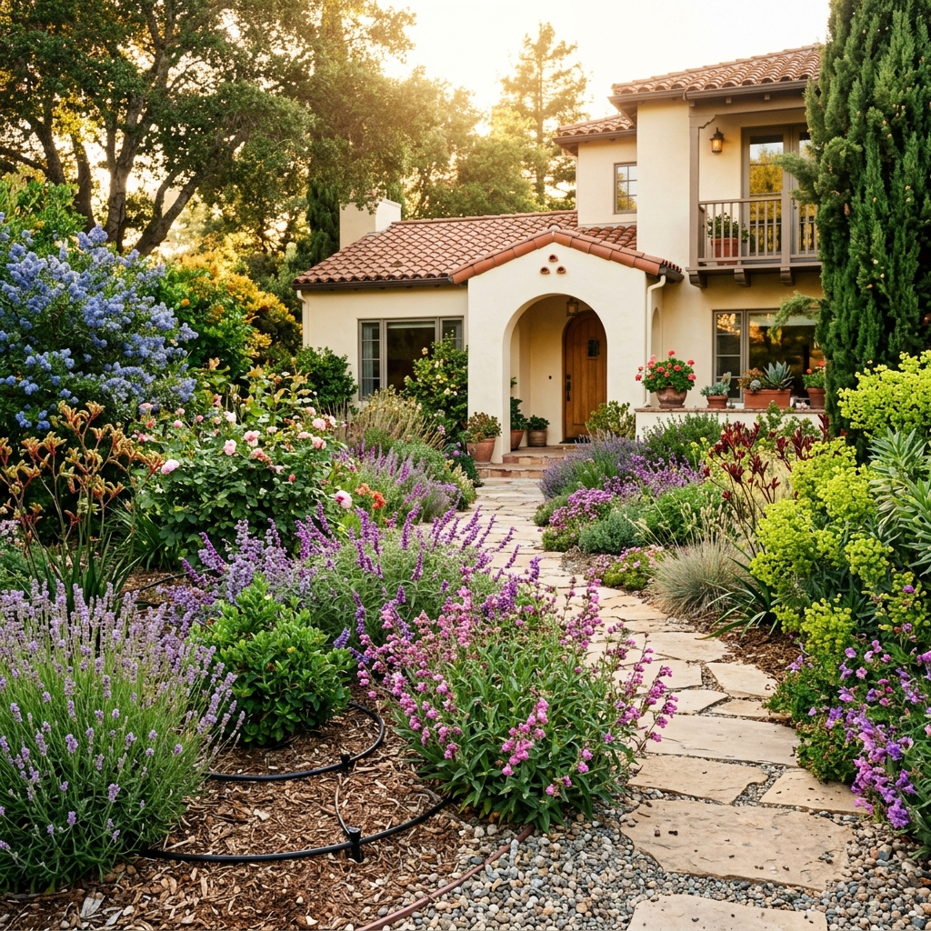 Beautiful East Bay garden with drip irrigation